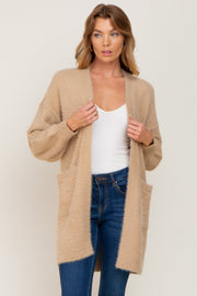 Beige Fuzzy Long Cardigan