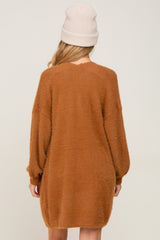 Camel Fuzzy Long Maternity Cardigan