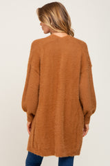 Camel Fuzzy Long Cardigan