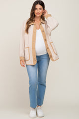 Cream Fleece Colorblock Maternity Coat