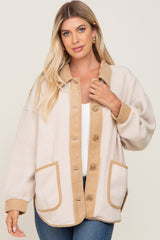 Cream Fleece Colorblock Maternity Coat