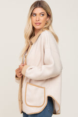 Cream Fleece Colorblock Coat