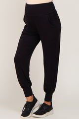 Black Foldover Maternity Joggers