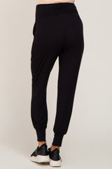 Black Foldover Maternity Joggers