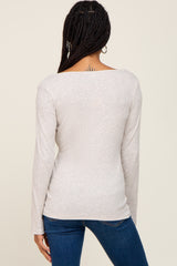 Beige Ribbed Long Sleeve Wrap Nursing Top