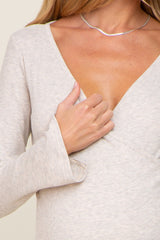 Beige Ribbed Long Sleeve Wrap Maternity Nursing Top