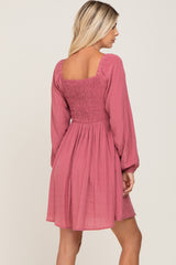 Magenta Smocked Long Sleeve Dress