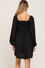 Black Smocked Long Sleeve Maternity Dress