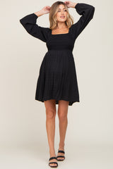 Black Smocked Long Sleeve Maternity Dress