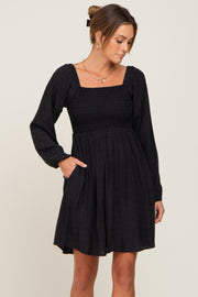 Black Smocked Long Sleeve Dress