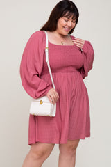 Magenta Smocked Long Sleeve Plus Dress