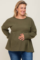 Olive Waffle Knit Long Sleeve Maternity Plus Top