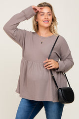 Mocha Waffle Knit Long Sleeve Maternity Plus Top