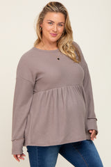 Mocha Waffle Knit Long Sleeve Maternity Plus Top