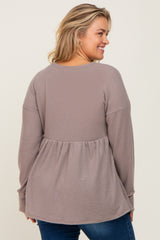 Mocha Waffle Knit Long Sleeve Maternity Plus Top