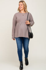 Mocha Waffle Knit Long Sleeve Maternity Plus Top