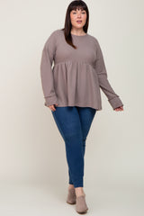 Mocha Waffle Knit Long Sleeve Plus Top