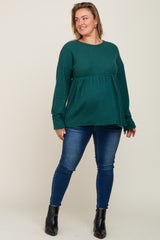 Forest Green Waffle Knit Long Sleeve Maternity Plus Top