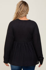 Black Waffle Knit Long Sleeve Maternity Plus Top