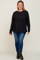 Black Waffle Knit Long Sleeve Maternity Plus Top