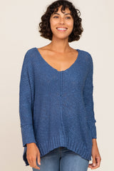 Blue Chunky Knit Maternity Sweater