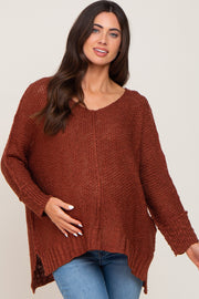 Rust Chunky Knit Maternity Sweater