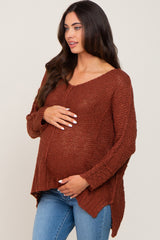 Rust Chunky Knit Maternity Sweater