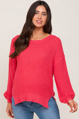Fuchsia Basic Side Slit Maternity Sweater
