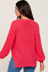 Fuchsia Basic Side Slit Maternity Sweater