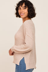 Beige Basic Side Slit Sweater