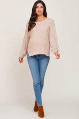 Beige Basic Side Slit Maternity Sweater