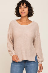 Beige Basic Side Slit Maternity Sweater