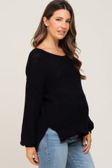 Black Basic Side Slit Maternity Sweater