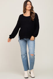 Black Basic Side Slit Maternity Sweater