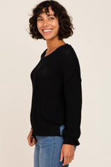 Black Basic Side Slit Sweater