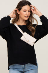 Black Basic Side Slit Maternity Sweater