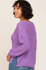 Purple Basic Side Slit Sweater