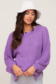 Purple Basic Side Slit Maternity Sweater