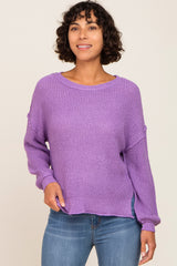 Purple Basic Side Slit Maternity Sweater