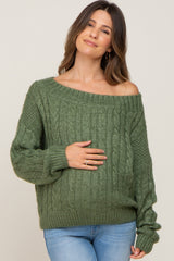 Olive Boat Neck Cable Knit Maternity Sweater