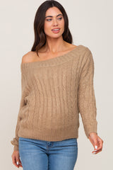 Mocha Boat Neck Cable Knit Maternity Sweater