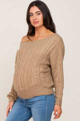 Mocha Boat Neck Cable Knit Maternity Sweater