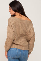 Mocha Boat Neck Cable Knit Maternity Sweater