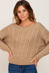 Mocha Boat Neck Cable Knit Maternity Sweater