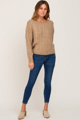 Mocha Boat Neck Cable Knit Sweater