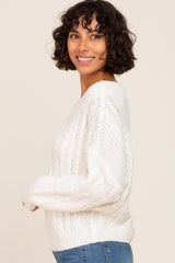 Ivory Boat Neck Cable Knit Sweater