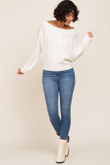 Ivory Boat Neck Cable Knit Sweater