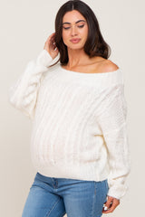 Ivory Boat Neck Cable Knit Maternity Sweater