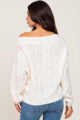 Ivory Boat Neck Cable Knit Maternity Sweater