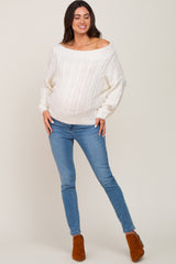 Ivory Boat Neck Cable Knit Maternity Sweater